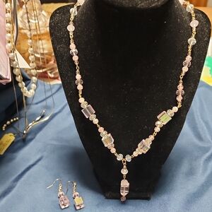 #18 Elegant Pink Beaded Necklace and Earring Set
